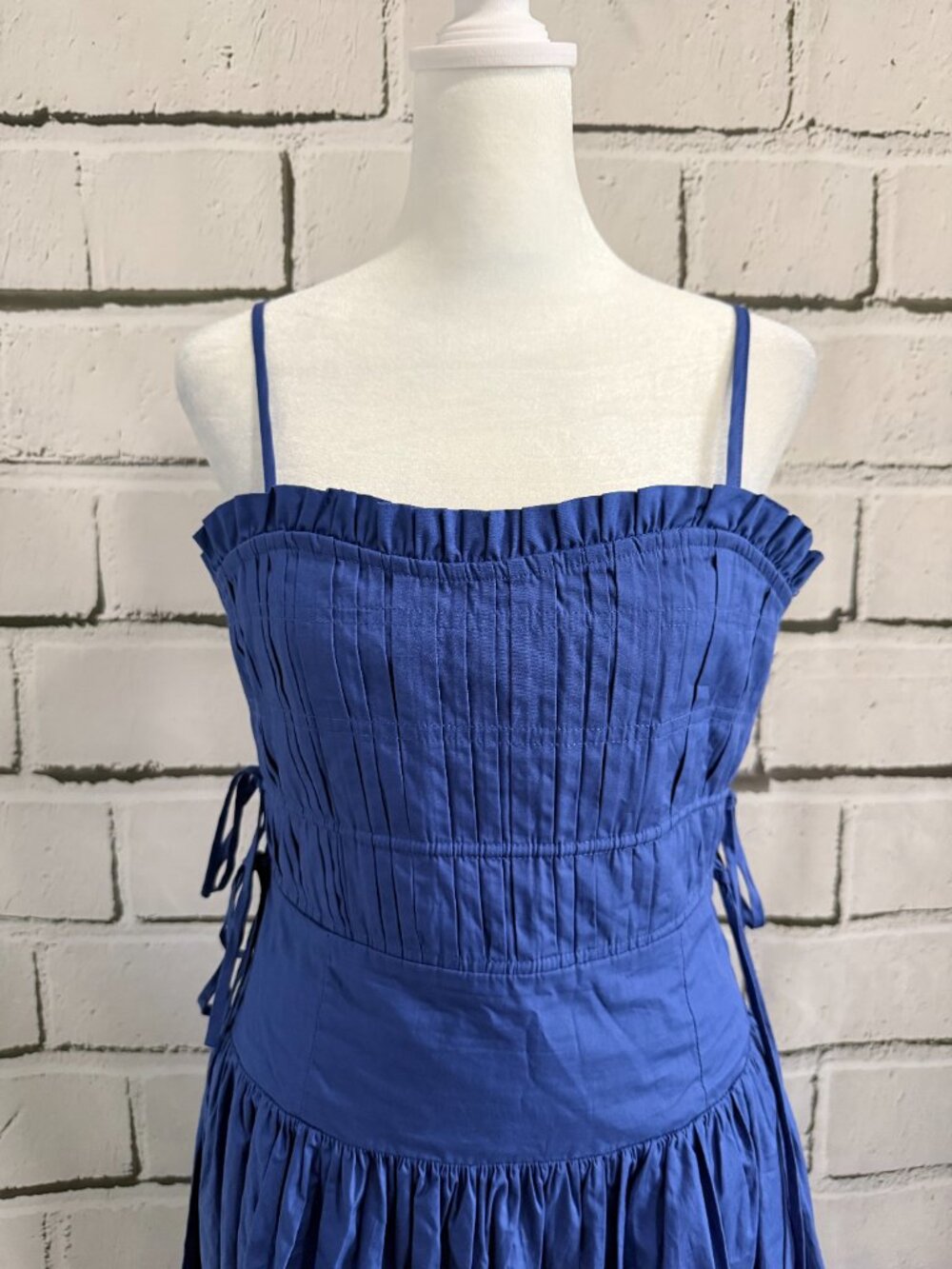 NWOT Moon River  Blue Cotton Smocked Maxi Dress Size M Side Tie - Picture 6 of 11